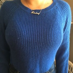 blue sweater crop top:)
